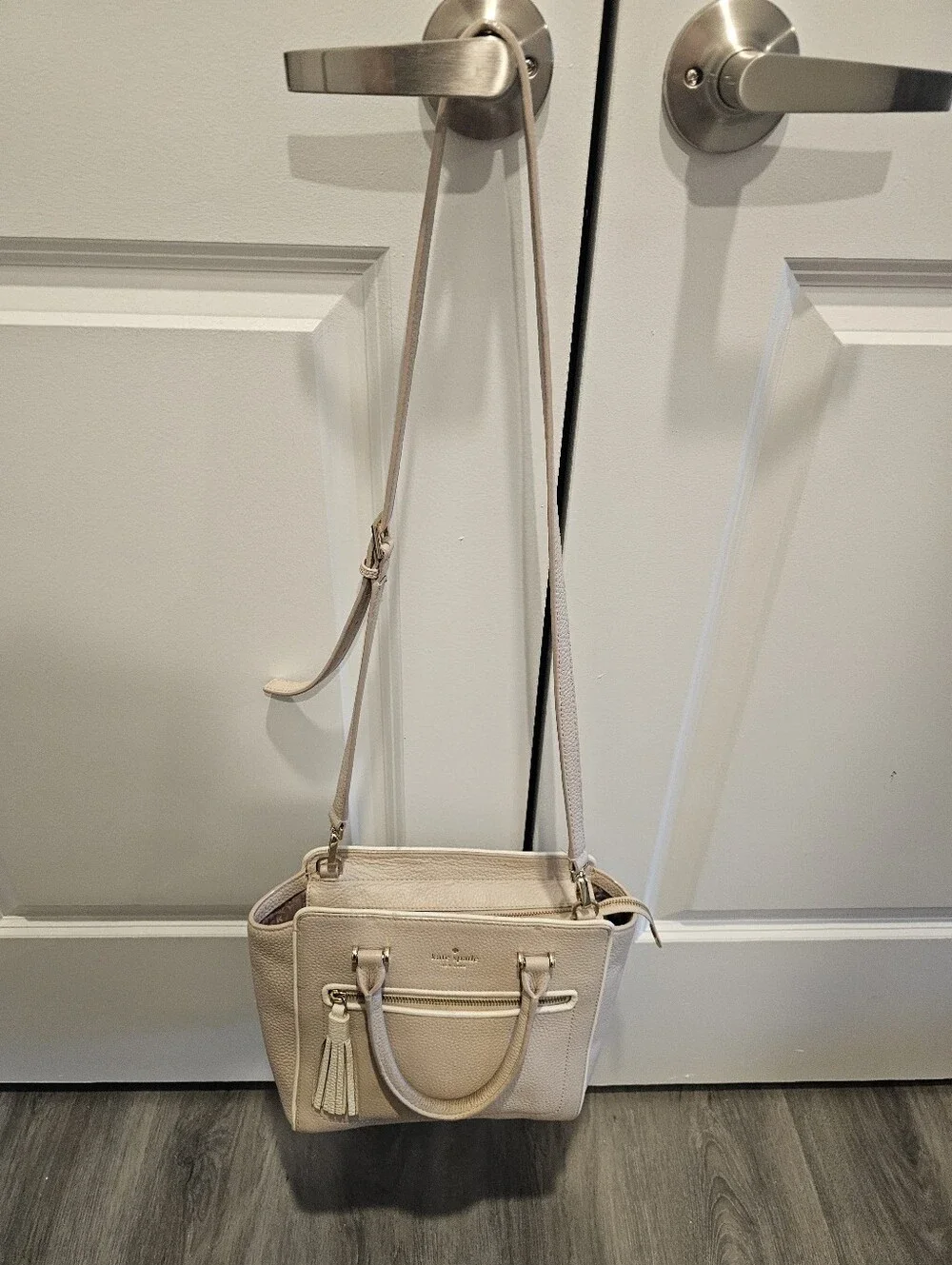 kate spade Cream Pebbled Leather Satchel with Tassel
